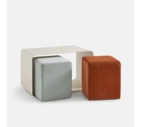 Tavolino in acciaio con 2 pouf, AMUO Beige TU