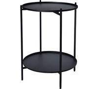 Tavolino in metallo nero, 50 x 35 cm, 2 ripiani, pieghevole, tavolino da salotto