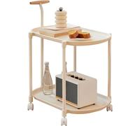 Tavolino Laterale A 2 Ripiani con Ruote, Mobiletto Versatile per Soggiorno E Camera da Letto, Scaffale Compatto con Maniglia, Ideale Come Comodino O Tavolino da Balcone.