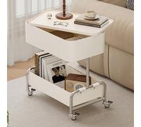 Tavolino Laterale A 3 Livelli con Piano Girevole A 360°, Tavolino Da Caffè Mobile con Ruote Bloccabili, Carrello Multiuso, for Ufficio E Casa(White)