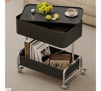 Tavolino Laterale A 3 Livelli con Piano Girevole A 360°, Tavolino Da Caffè Mobile con Ruote Bloccabili, Carrello Multiuso, for Ufficio E Casa(Black)