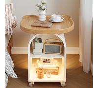 Tavolino Laterale A 3 Livelli con Ruote, Tavolino Creativo con Sensore Luminoso, Piano In Legno e Struttura In Metallo, for Soggiorno, Camera Da Letto