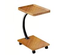 Tavolino laterale a forma di C da comodino sotto il divano con ruote, for caffè e snack, for letto(Light walnut)