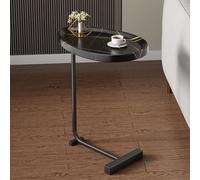 Tavolino Laterale A Forma Di C, Tavolini Da Divano Che Scorrono Sotto, Piano in Legno E Struttura in Metallo, Facile Da Montare, for Camera Da Letto E Soggiorno(Black)