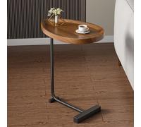 Tavolino Laterale A Forma Di C, Tavolini Da Divano Che Scorrono Sotto, Piano in Legno E Struttura in Metallo, Facile Da Montare, for Camera Da Letto E Soggiorno(Brown)