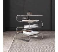 Tavolino laterale acrilico trasparente a forma di S, tavolino con libreria | Tavolino laterale per divano con spazio contenitivo, comodino, portariviste con mensola(Clear)