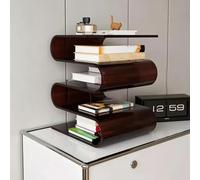 Tavolino laterale acrilico trasparente a forma di S, tavolino con libreria | Tavolino laterale per divano con spazio contenitivo, comodino, portariviste con mensola(Red)
