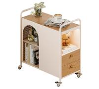 Tavolino Laterale con Ruote E Freno, Tavolino Multifunzionale con 2 Cassetti, Piano In Legno Massello E Striscia Luminosa con Sensore, for Casa E Ufficio