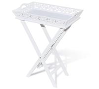 Tavolino Laterale con Vassoio Bianco, MDF e Legno di Pino, Pieghevole | Vassoio rimovibile, gambe pieghevoli, finitura bianca, per patio e giardino, stoccaggio decorativo