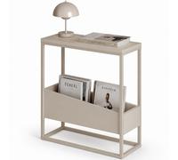 Tavolino Laterale Divano a 2 Ripiani Tavolo Multiuso Bianco e Sabbia 60x22x62cm