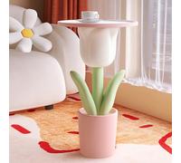 Tavolino laterale in resina a forma di tulipano, grazioso tavolino a forma di fiore con vassoio portaoggetti, piccolo comodino creativo for soggiorno, camera da letto, balcone, facile da montare.