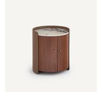 Tavolino laterale mini-bar, in impiallacciatura di noce, ceramica e cuoio, FIRMO Marrone TU