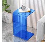 Tavolino laterale moderno a forma di C in acrilico blu - con funzionale ripiano portaoggetti, utilizzabile come elemento decorativo per il soggiorno, piano d'appoggio per il divano o elegant