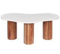 Beliani Tavolino da caffè moderno con piano in marmo bianco e gambe rotonde in legno d'acacia