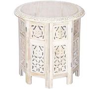 Tavolino Marocchino in Legno Ashkar 45cm Rotondo - Tavolino Tondo Orientale con Struttura Pieghevole - Piano Pieghevole,Orientale in Bianco.