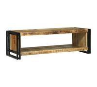 Tavolino marrone 120 x 50 x 38 cm, legno massello di mango grezzo, rettangolare, stile rustico, robusto tavolo da soggiorno con ripiano, design industriale per la casa