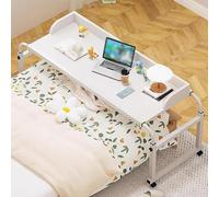 Tavolino Mobile,Tavolino Sopraletto Regolabile Da 115-210 Cm Con Ruote Tavolo Per Carrello Per Laptop In Piedi Tavolo Da Lavoro Mobile Regolabile In Altezza(Color:Bianco)