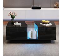 Tavolino moderno a LED con 2 cassetti, 100 x 50 x 35 cm, tavolino lucido con luce LED e pannello acrilico, tavolino in MDF per soggiorno, camera da letto (nero)