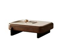 Tavolino moderno con vano contenitore, piano in pietra microcristallina | Piano in pietra sinterizzata, cassetti a scomparsa, struttura in legno massello, nessun montaggio richiesto(B,Walnut veneer)