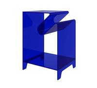 Tavolino moderno in acrilico trasparente, tavolino multifunzionale con portariviste, grigio con accenti arancioni