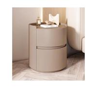 Tavolino Moderno, Mobiletto Portaoggetti In Legno Massello Per Camera Da Letto, Soggiorno, Comodino - Comodino Rotondo In Pelle Microfibra Con 2 Cassetti In Legno(Size:40x50cm,Color:Marrone chiaro)