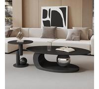 Tavolino moderno ovale con piano in ardesia,Tavoli centrali bassi astratti con base sferica creativa in acciaio al carbonio soggiorno,Tavolo da pavimento asimmetrico(Large b+small b,120cm/47.28in)