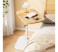Tavolino moderno regolabile in altezza a forma di C con piano girevole a 360° che scorre sotto il divano/letto, tavolo girevole ideale per vasca da bagno, finitura in legno originale, legno originale