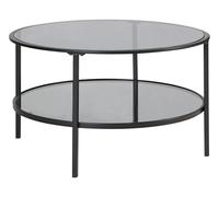 Tavolino moderno rotondo in vetro temperato ø 80 cm ripiano in ferro nero Tellak