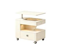 Tavolino Multifunzionale Mobile, Piano Sollevabile e Rotante, 50cm | Piano Sollevabile 360°, Accesso Impronta, Scomparto Sicuro, Ruote Freno, 5-in-1(White)