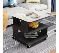 Tavolino nero piccolo con ripiano portaoggetti e ruote universali, tavolino da caffè impilabile per soggiorno, 50 x 50 x 50 cm, comodino moderno, tavolo centrale versatile