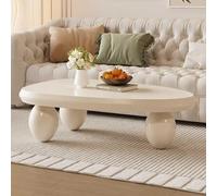 Tavolino ovale bianco moderno per soggiorno Tavolino basso irregolare asimmetrico con 3 gambe sferiche ellittiche - Robusto e stabile (F White 39.37in)