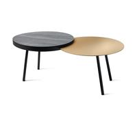 tavolino packtop piccolo Oro laccato ,base nera ,finitura Wengè in Ferro e MDF impiallacciato wengè 90x50x35Hcm