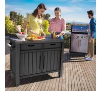 Tavolino per Barbecue 134x90x52 cm con Cassetti e Accessori Keter Unity XL Grafite