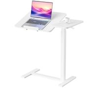 Tavolino per Computer a Forma di C con Altezza Regolabile, Tavolino Regolabile in Altezza, Tavolo Servitore Porta PC con Ruote, per Camera da Letto e Salotto(White)