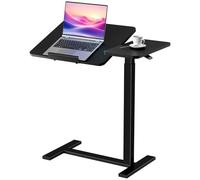 Tavolino per Computer a Forma di C con Altezza Regolabile, Tavolino Regolabile in Altezza, Tavolo Servitore Porta PC con Ruote, per Camera da Letto e Salotto(Black)