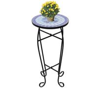vidaXL Tavolino Laterale Piante Design Mosaico Blu/Bianco Supporto Espositore