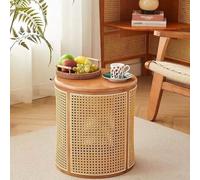 Tavolino Piccolo, Comodini Piccoli Con Copertura, Legno Massello, Lavorazione Artigianale Intreccio In Rattan For Sedersi, Negozio