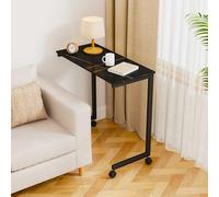 Tavolino Piccolo da Salotto con Ruote, a Forma di C Lastra di Roccia Design a Vite Invisibile Tavolini da Letto per Soggiorno Camera da Letto(Black,100x47x65cm)