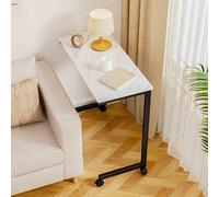 Tavolino Piccolo da Salotto con Ruote, a Forma di C Lastra di Roccia Design a Vite Invisibile Tavolini da Letto per Soggiorno Camera da Letto(White+black,100x47x65cm)