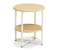 Tavolino pieghevole a 2 ripiani rotondo tavolino compatto comodino portatile per camera da letto con finitura in legno pratico mobili per la casa