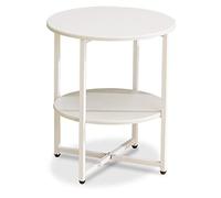 Tavolino pieghevole compatto a 2 ripiani, rotondo, bianco, portatile, moderno, multifunzione, per soggiorno