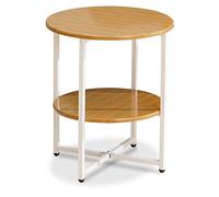 Tavolino pieghevole in bambù a 2 ripiani, rotondo, comodino portatile per soggiorno, camera da letto, tavolino da caffè mobile, pratico tavolino da salotto