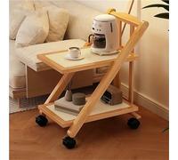 Tavolino pieghevole in rattan a 2 ripiani con ruote e maniglia a tirare, scaffale mobile per uso multi-scena, design salvaspazio, facile da spostare, organizer versatile per la casa