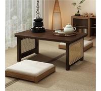 Tavolino Pieghevole in Rattan - Tavolo Pieghevole in Stile Giapponese per Soggiorno e Balcone, Struttura in plastica Resistente, Design Compatto (Marrone, 39,3" x18,9 x13,8)