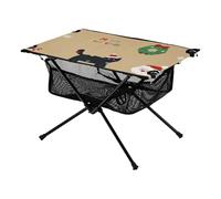 Tavolino pieghevole marrone con scritta Merry Christmas Party Light Stable Camping Side Table con borsa portaoggetti per cucina all'aperto picnic