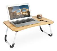 Tavolino Pieghevole PC Portatile Laptop, Copertura Stile Legno, Utile Salotto Letto Divano Seduto, Vano Porta Carica Batteria (MARRONE CHIARO)