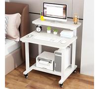 Tavolino Porta Pc a 3 Livelli, Scrivania Mobile for Computer con Supporto for Monitor, Tavolo Piccolo for PC Portatile con Ripiani, Scrivania Mobile for Computer ( Color : Wit , Size : W-60cm/24in )