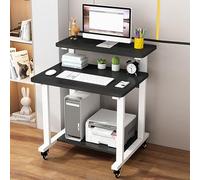 Tavolino Porta Pc a 3 Livelli, Scrivania Mobile for Computer con Supporto for Monitor, Tavolo Piccolo for PC Portatile con Ripiani, Scrivania Mobile for Computer ( Color : Negro , Size : W-60cm/24in )