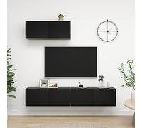 Tavolino Porta Tv,Porta Tv Da Terra Mobile Legnomobili Tv 3 Pz Neri In Truciolatoadatto Per L'Uso Sotto Il Televisore, In Soggiorno, In Camera Da Letto