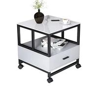 Tavolino Quadrato con ripiano portaoggetti e cassetto, Comodino a 2 Livelli con Ruote, Organizer per Comodino, tavolino da caffè Facile da Montare - Tavolino Alto 24,4 Pollici per Soggiorno,